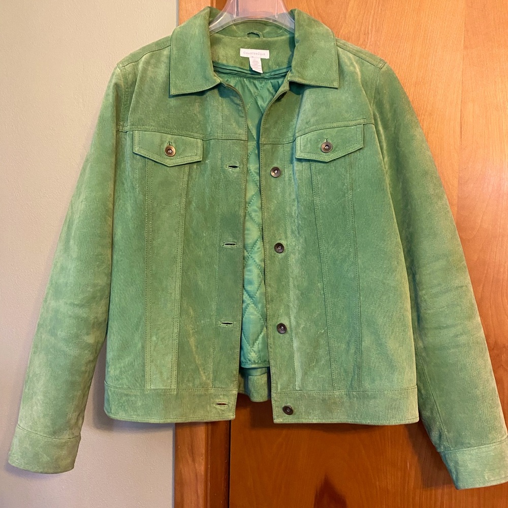 Green suede jacket with zip out lining